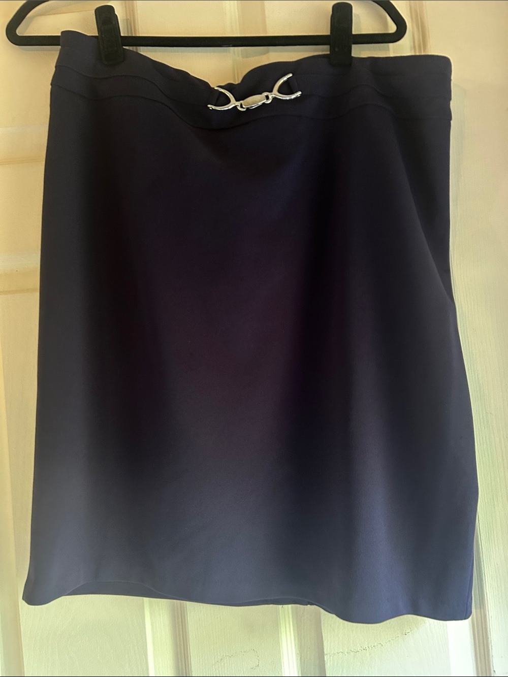 Tailored Navy Pencil Skirt with Silver Accent
